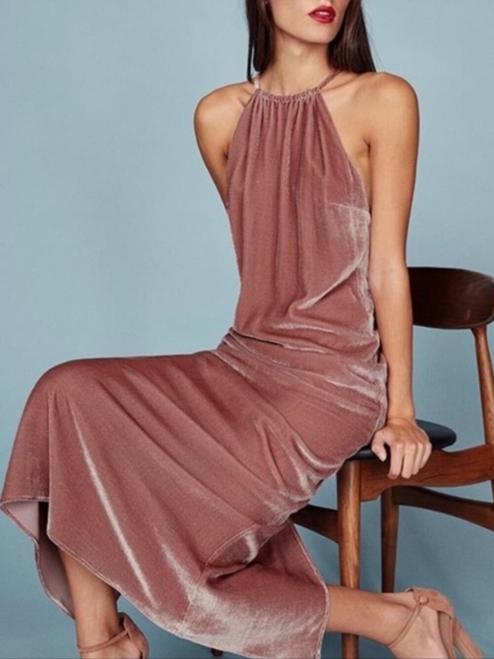 Reformation Dusty Rose Halter Velvet Maxi Dress - Picture 3 of 14